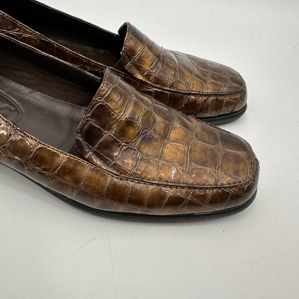 FLEXX Comfort Bronze Crocco Patent Leather Print Slip On Loafer // 7.5 - Picture 8 of 8